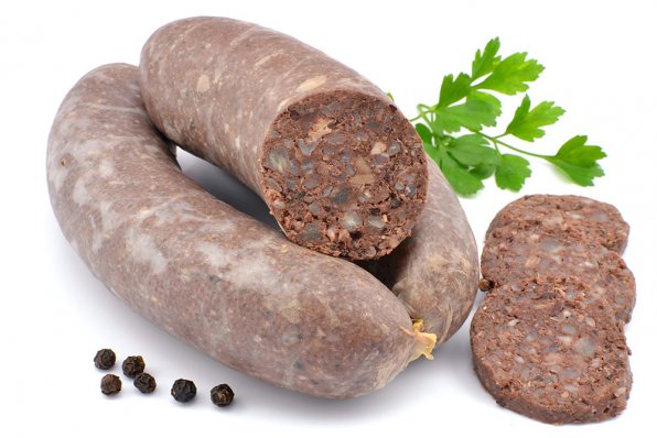 Traditionell black pudding är en engelsk blodkorv. Detta recept är hämtat från Handy Guide for Butchers av Thomas B. Finney, 1908.
